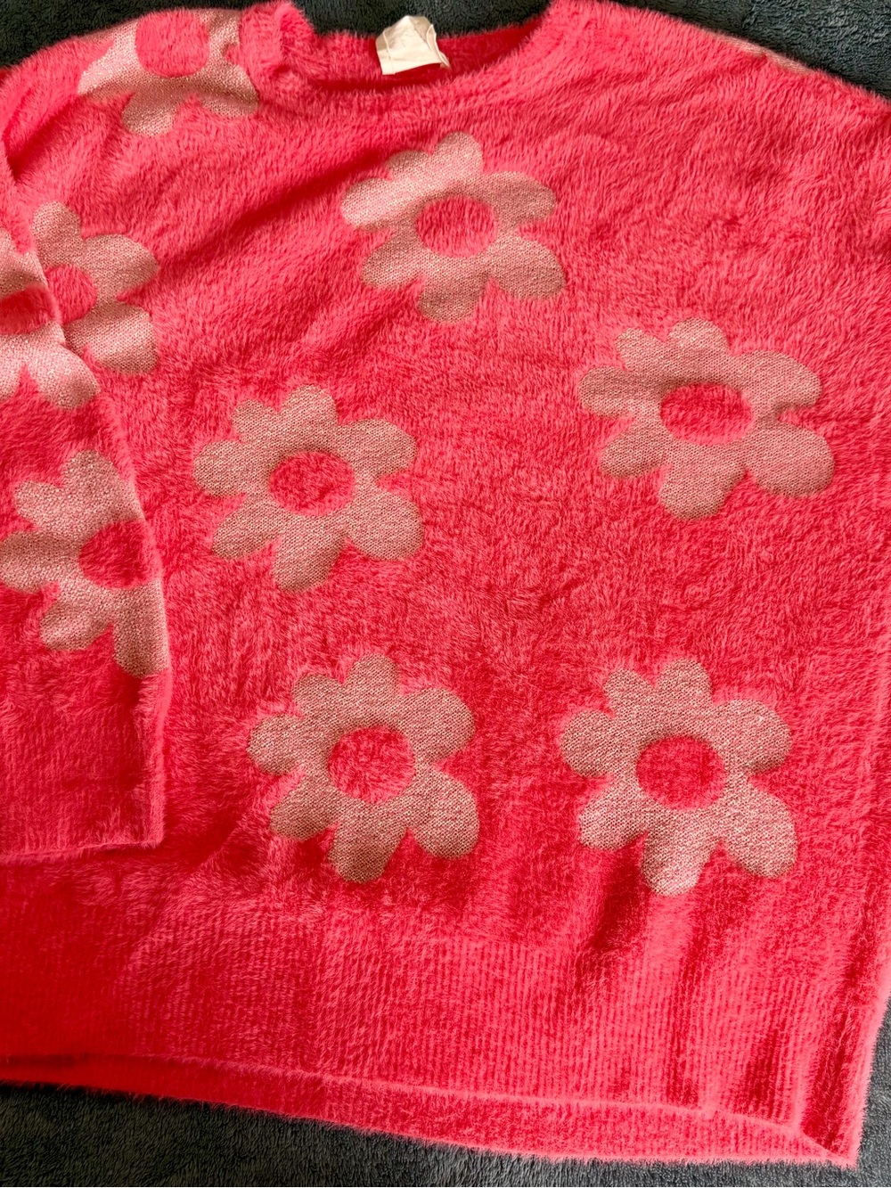 Fantastic Fawn Coral Pink Floral Crew Neck Sweater